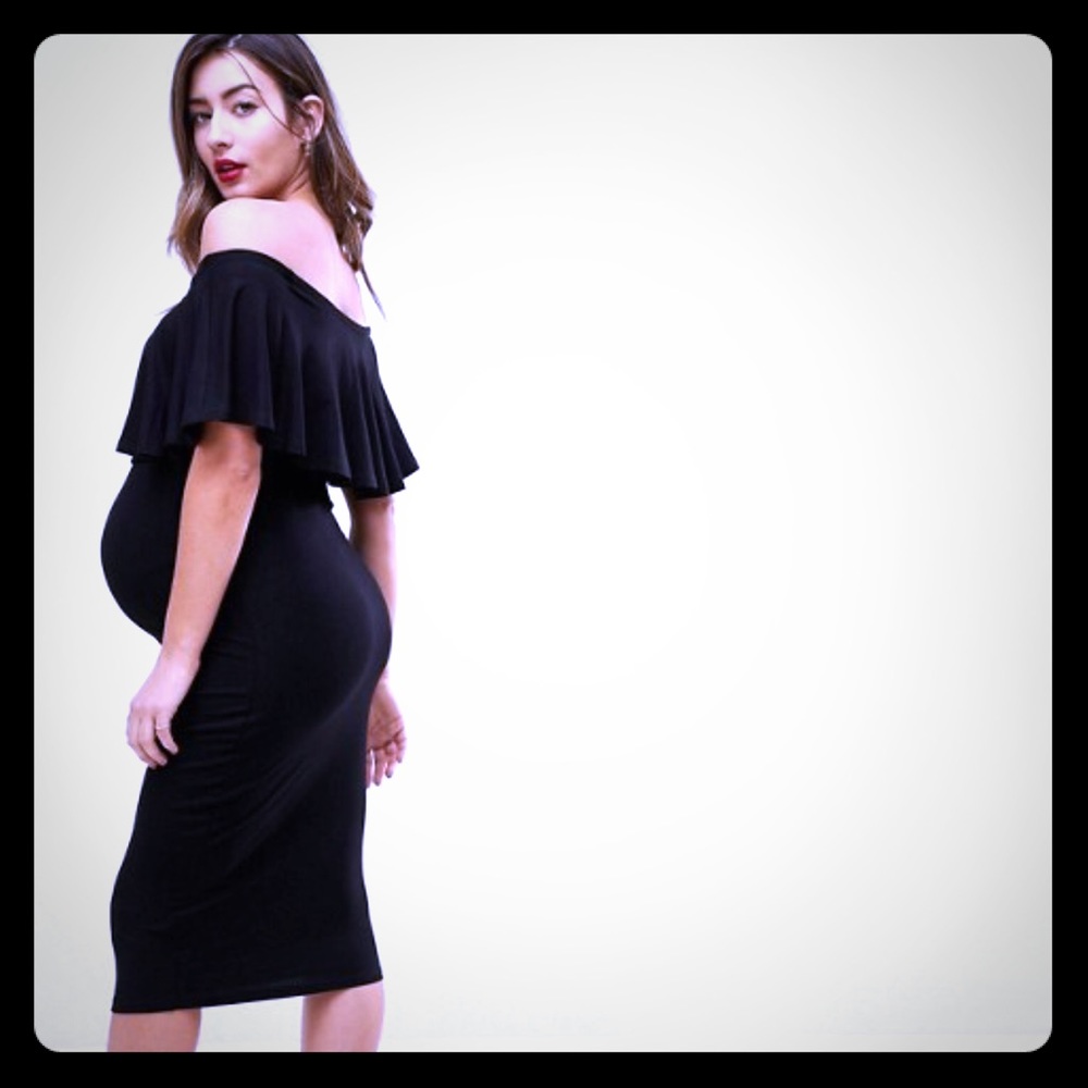 New ASOS Maternity Midi Off shoulder Dress Ruffle - Picture 2 of 4
